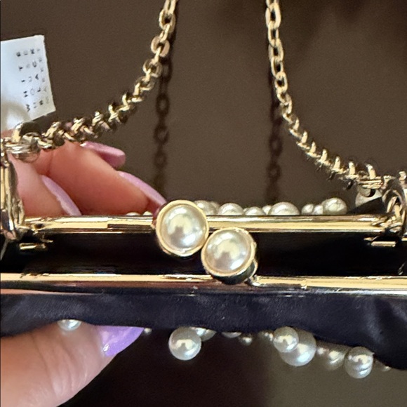 WHBM NWT. Elegant Black Pearl-Embellished Handbag - Picture 3 of 9
